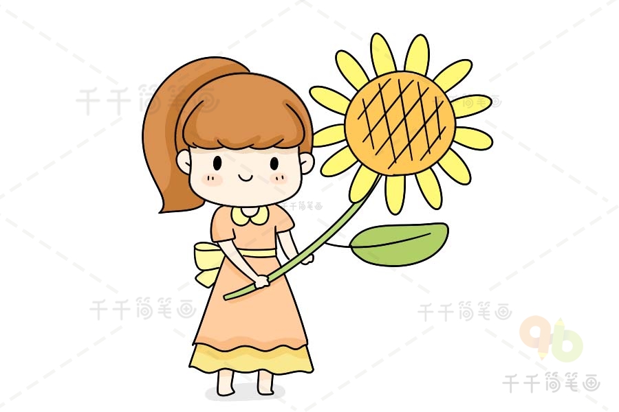 治愈系女孩简笔画 跟着向日葵一起感受阳光