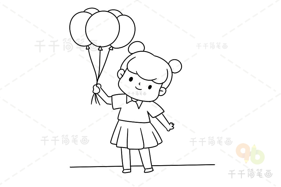 手拿气球的女孩简笔画图片
