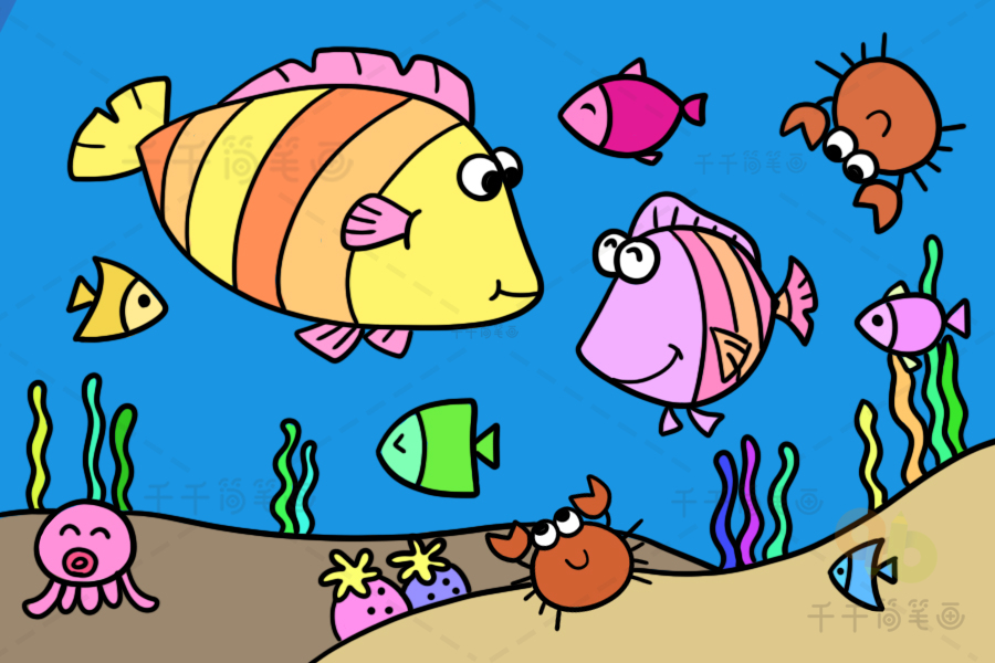 美丽的海底世界儿童涂色画Underwater World Coloring page