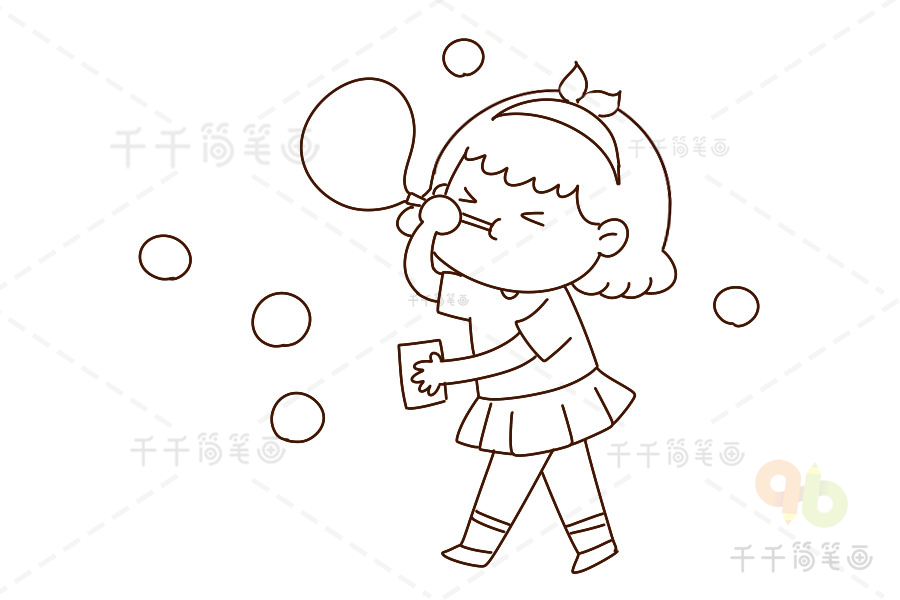 快乐成长系列吹泡泡的女孩简笔画