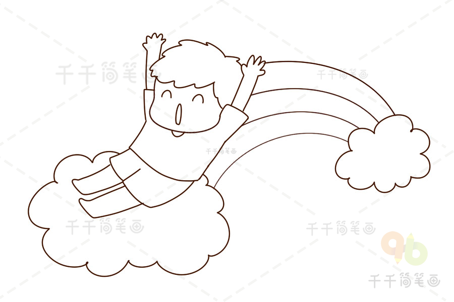 快乐成长系列溜彩虹滑梯的男孩简笔画