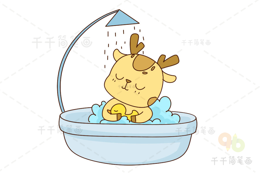 小动物洗澡简笔画动漫图片