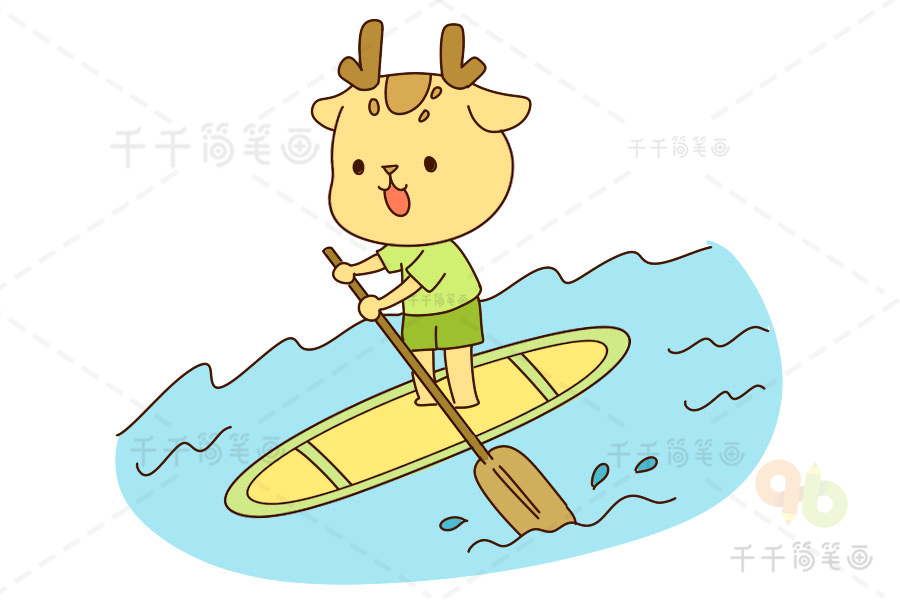 梅花鹿的日常生活简笔画我爱划船