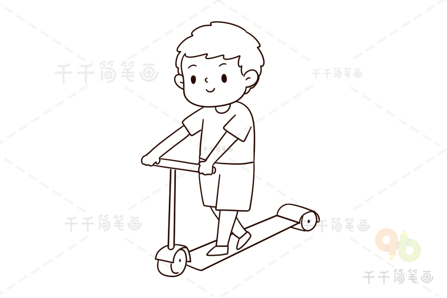 玩滑板车的男孩简笔画图片