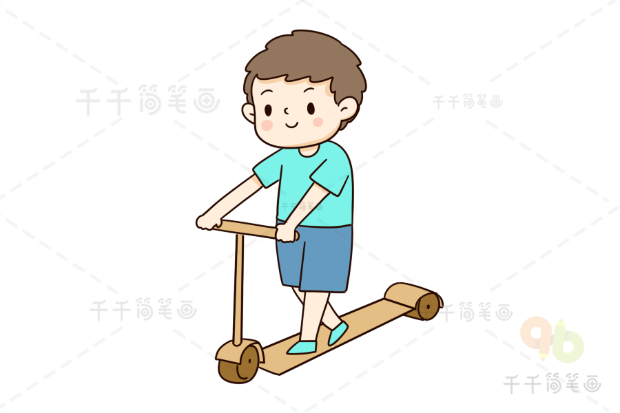 小孩玩滑板车简笔画图片