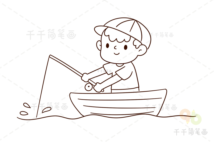 小男孩钓鱼简笔画图片图片