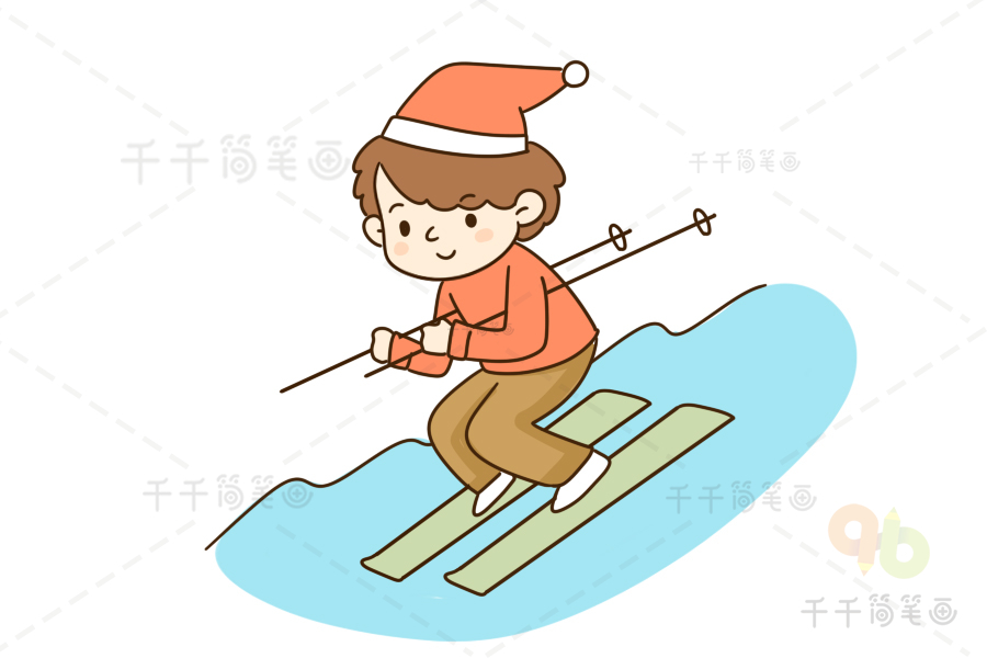 滑雪的简笔画彩色图片