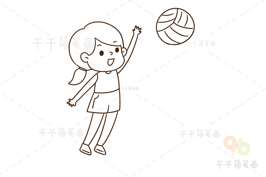 打排球的简笔画 女孩图片
