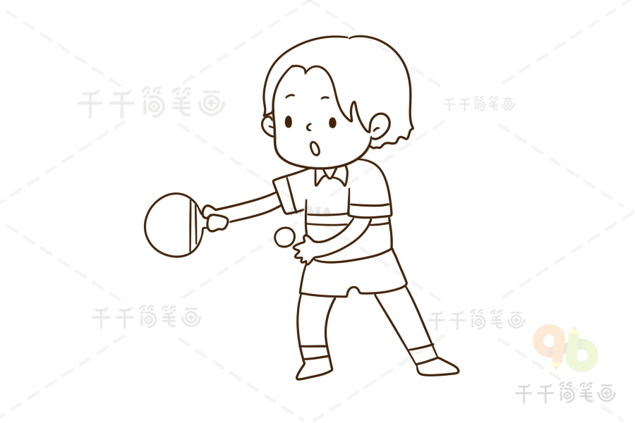 小孩打乒乓球简笔画图片