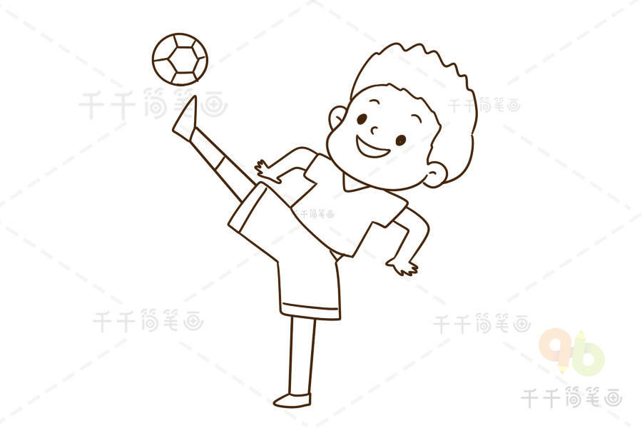 踢足球的男孩简笔画图片