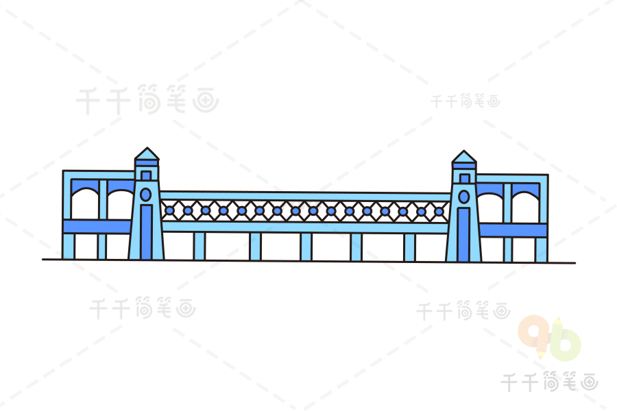 儿童手绘武汉长江大桥图片