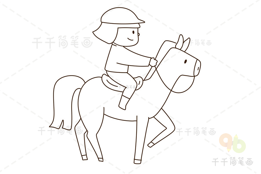 马术运动简笔画,马术需要骑师和马匹配合默契,考验马匹技巧,速度,耐力