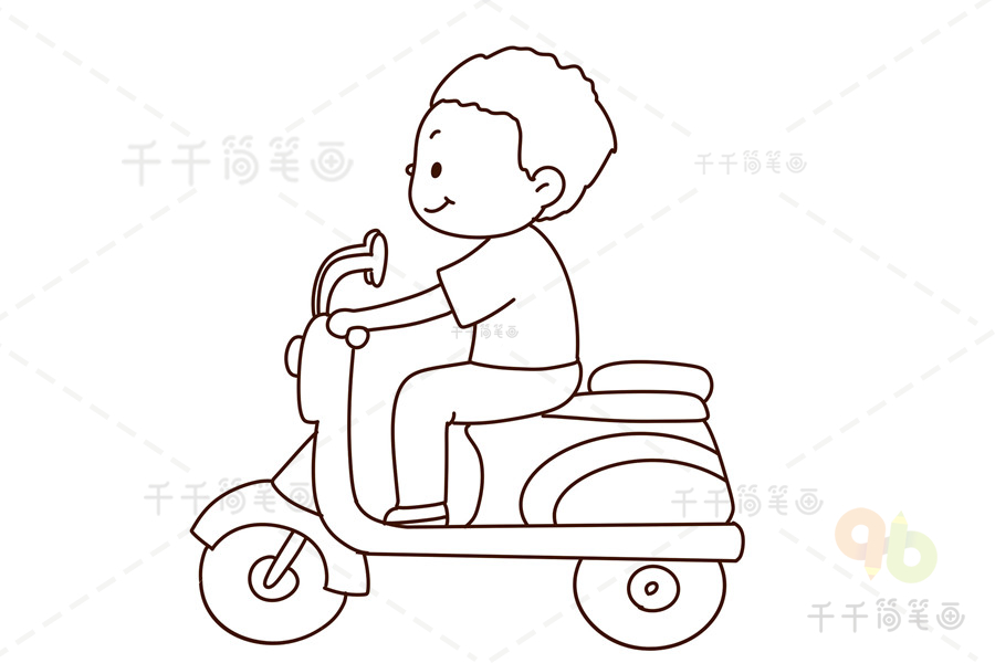 骑电动车的小孩简笔画图片