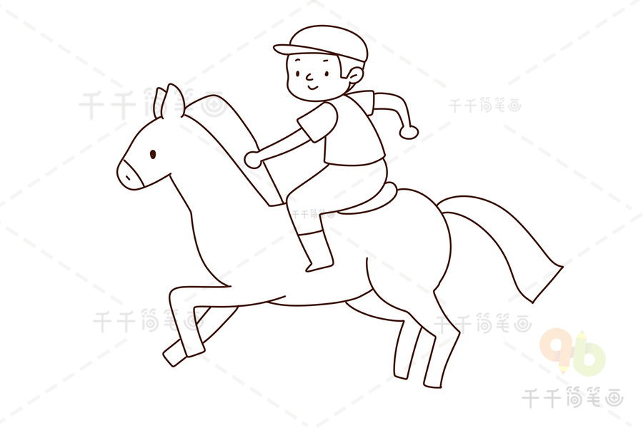少年骑马简笔画图片