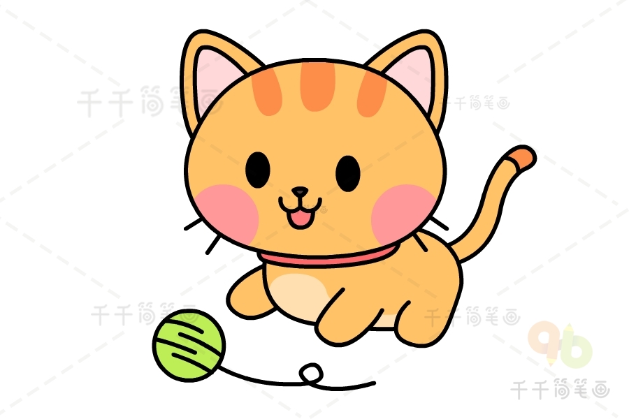 玩线团的猫简笔画图片