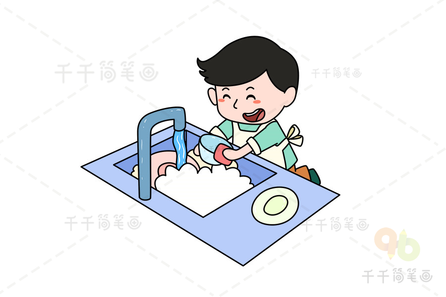 儿童收拾碗筷简笔画图片