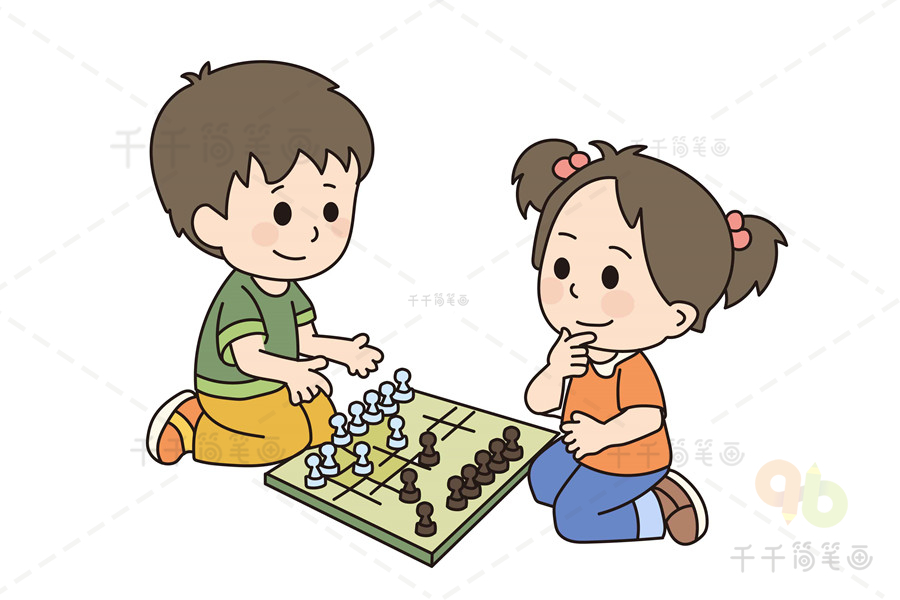 儿童下棋简笔画绘画图片