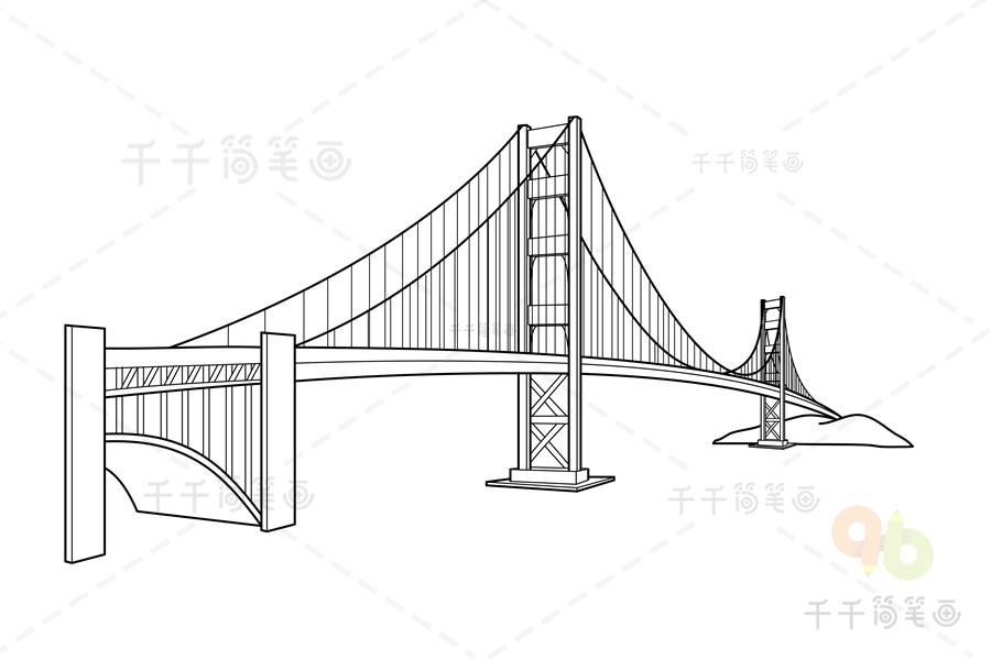 金门大桥简笔画,金门大桥是美国境内连接旧金山与加利福尼亚州的跨海