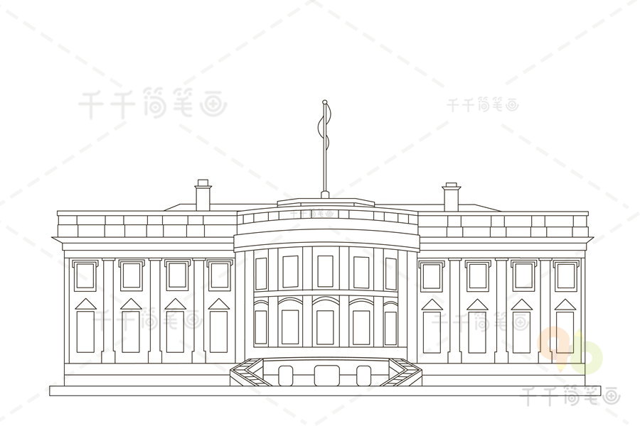白宫简笔画手绘图图片