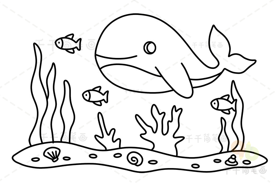 涂色画打印大图奇妙的海底世界涂色画 幼儿园大班涂色模板简笔画