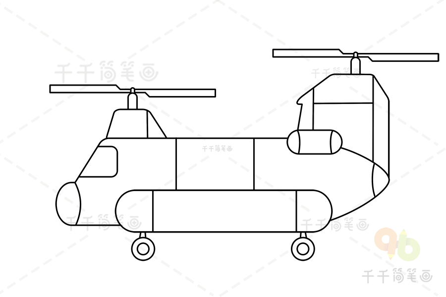 军用直升机简笔画