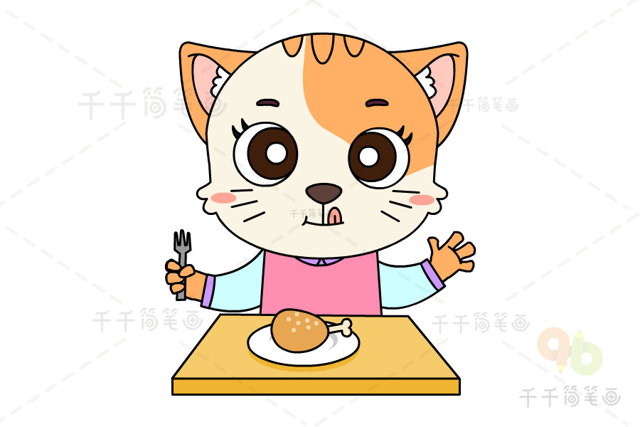 猫咪吃猫粮简笔画图片