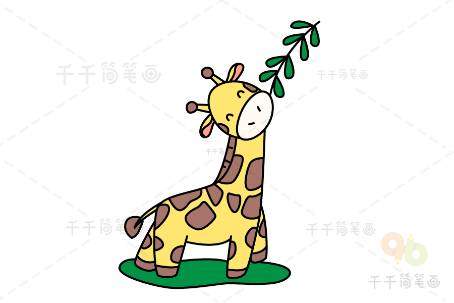 长颈鹿吃树叶儿童画图片