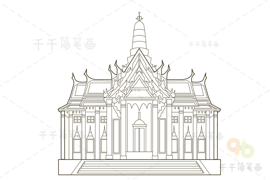 曼谷大皇宫简笔画曼谷大皇宫,又称大皇宫,是泰国(暹罗)王室的皇宫