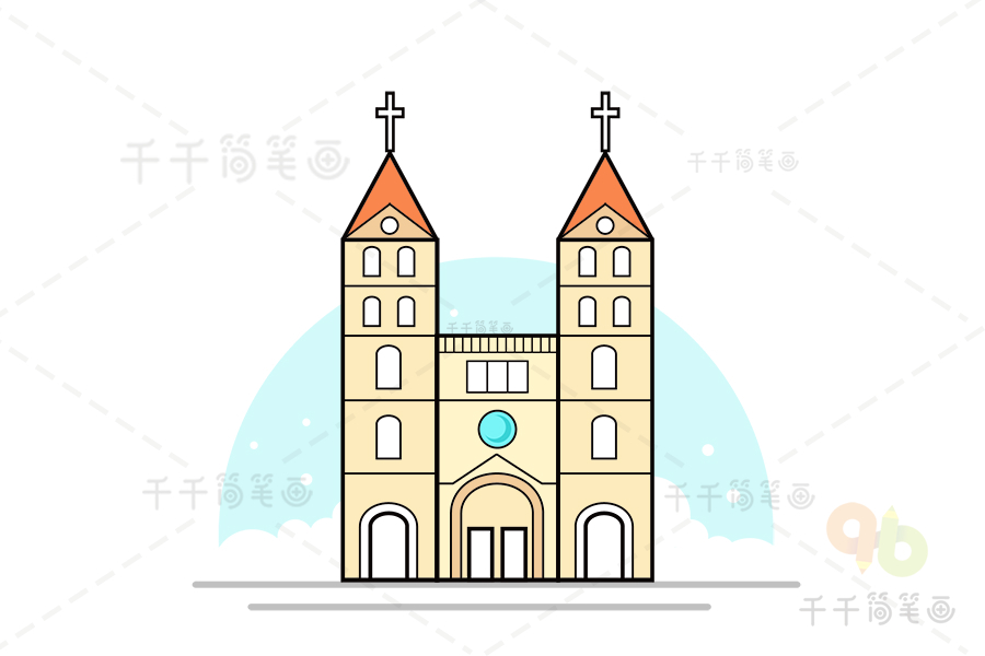 青岛基督教堂手绘图片