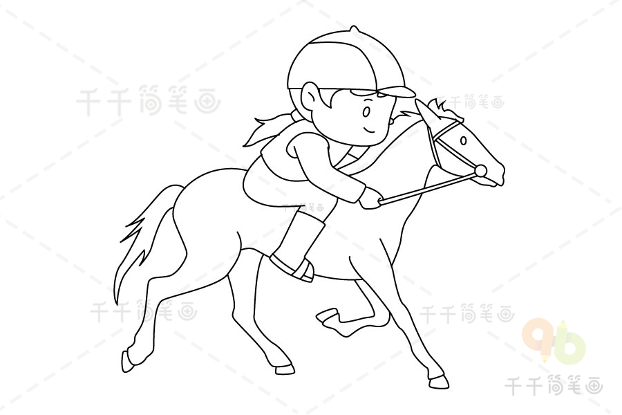 小孩骑大马简笔画图片