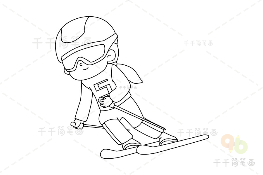 滑雪,简笔画小女孩图片