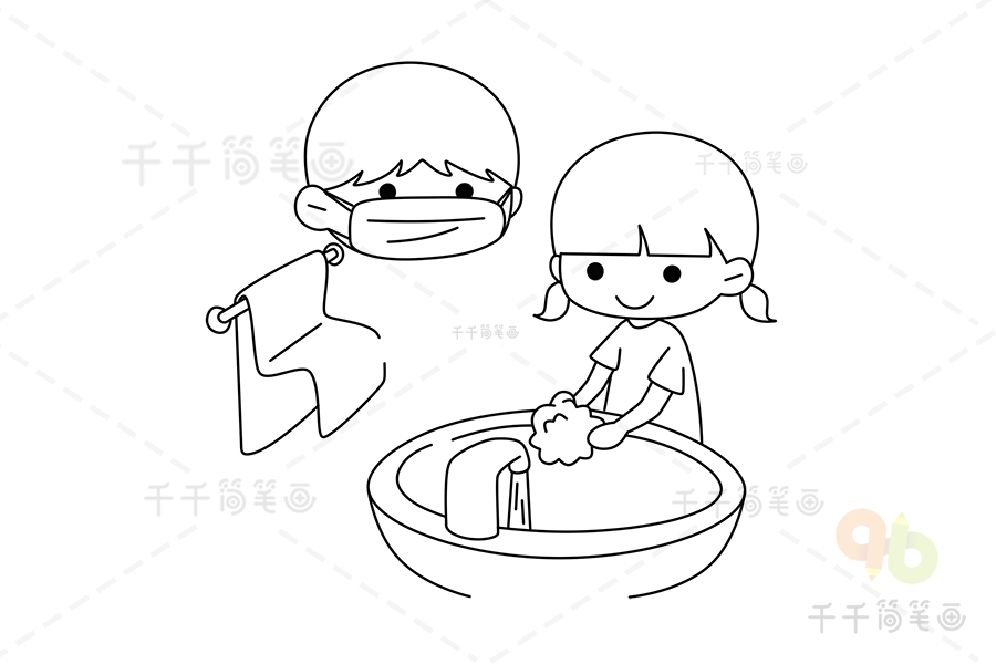 洗手池简笔画小朋友图片
