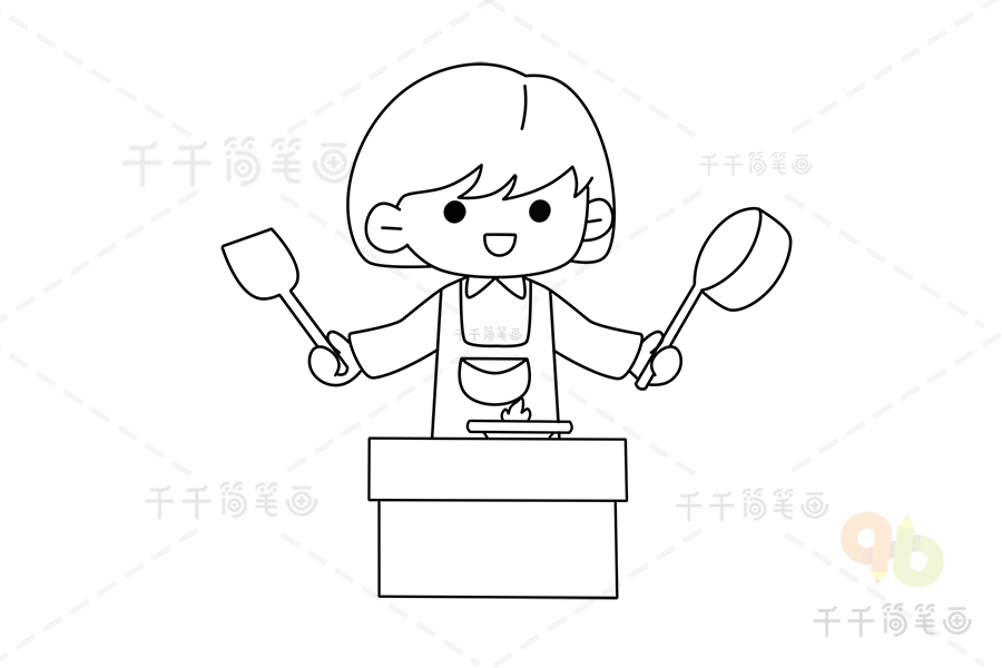 生活实践绘本简笔画学习做饭的女孩