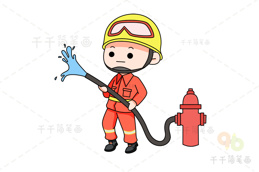 儿童画消防员救火简笔画