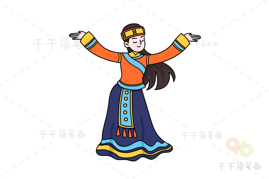 蒙古族民族服饰简笔画图片