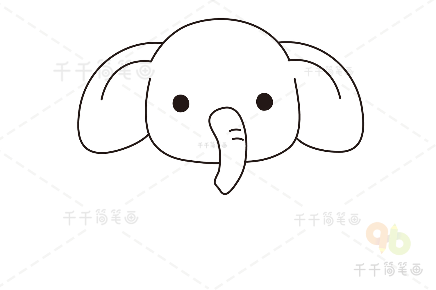 漂亮美术 可爱简笔画大象头怎么画过程图💛巧艺网