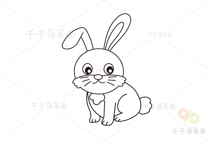 第三步:画出兔子完整的身体和尾巴,兔子简笔画完成