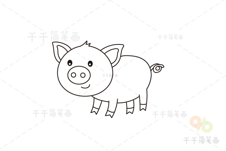 第三步:画出小猪的尾巴,小猪简笔画完成