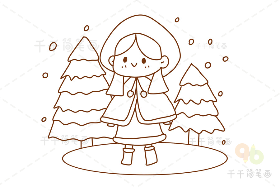 森林女孩简笔画 冬日美好