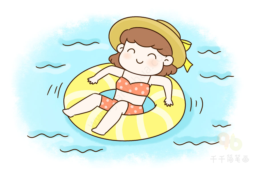 夏日海滩游泳简笔画图片