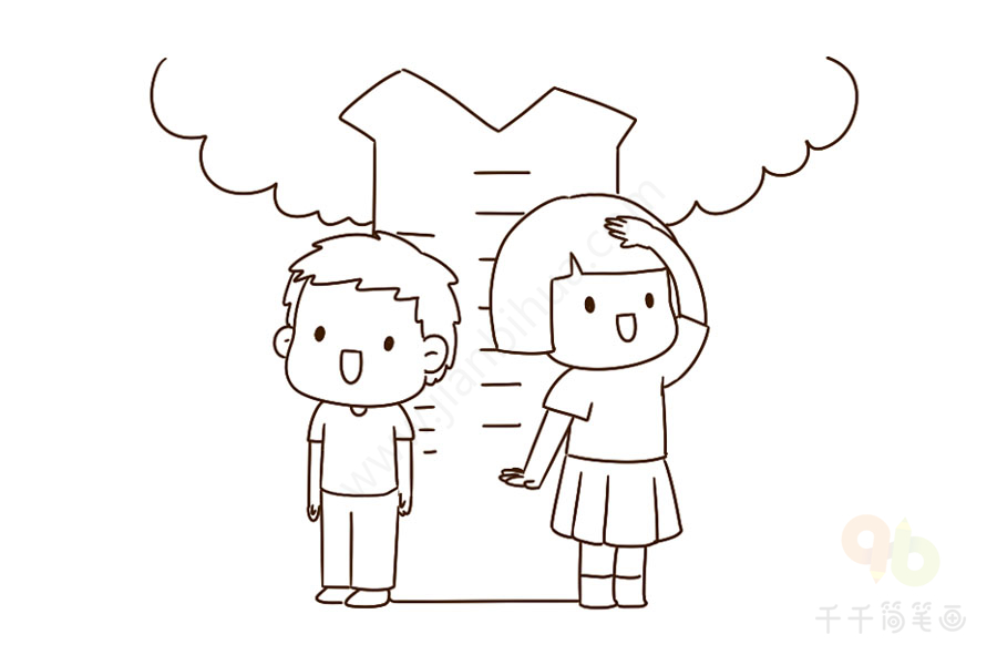 童年场景之量身高简笔画